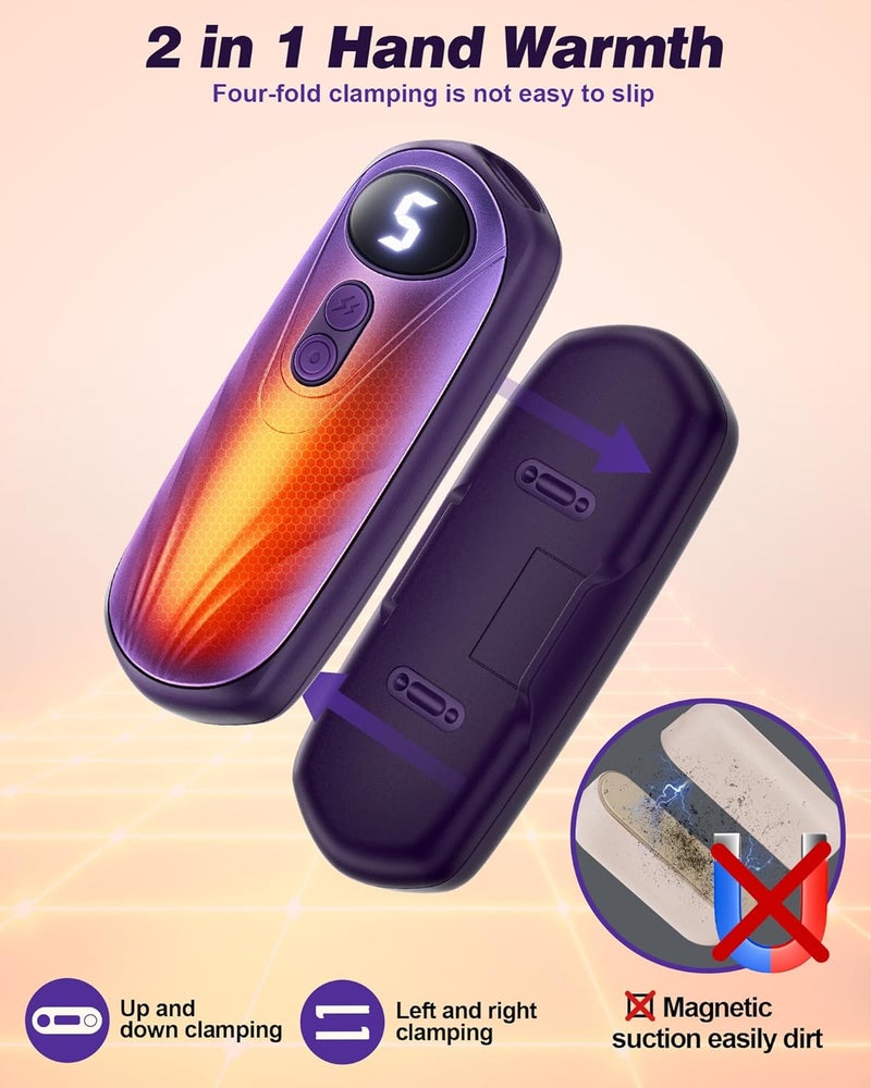 Funaudio Hand Warmers Rechargerable 2 Pack - 6000mAh Electric AI Handwarmers with LED Display, 5-Level, 2 in 1 Portable Heater, Warm Gifts for Women/Men/Golf/Camping/Hunting/Travel/Outdoor/Indoor - Image 5